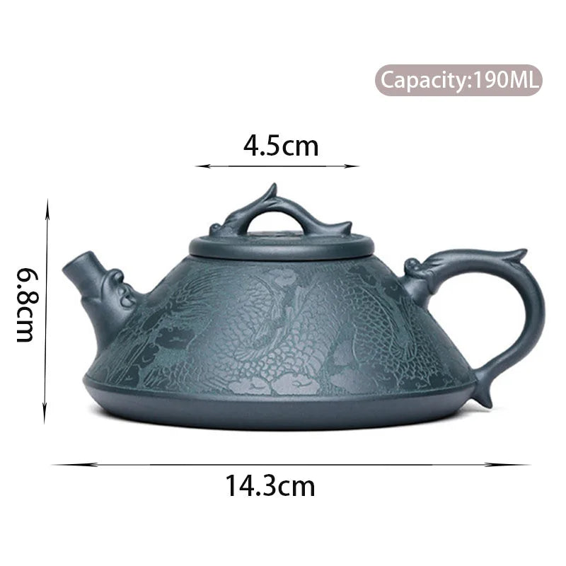 190ml High-end Yixing Raw Ore Purple Clay Teapot Famous Handmade Stone Scoop Dragon Pattern Tea Pot Beauty Chinese Zisha Tea Set