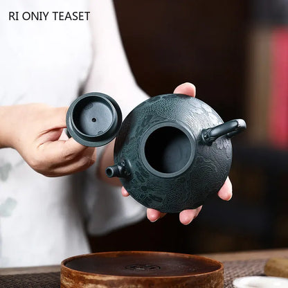 190ml High-end Yixing Raw Ore Purple Clay Teapot Famous Handmade Stone Scoop Dragon Pattern Tea Pot Beauty Chinese Zisha Tea Set