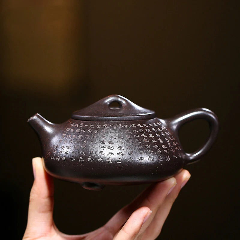 190ml Tradition Yixing Purple Clay Teapots Master Hand-carved Heart Sutra Tea Pot Raw Ore Beauty Kettle Chinese Zisha Tea Set