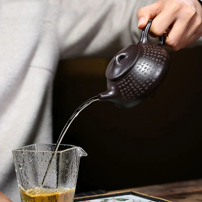 190ml Tradition Yixing Purple Clay Teapots Master Hand-carved Heart Sutra Tea Pot Raw Ore Beauty Kettle Chinese Zisha Tea Set
