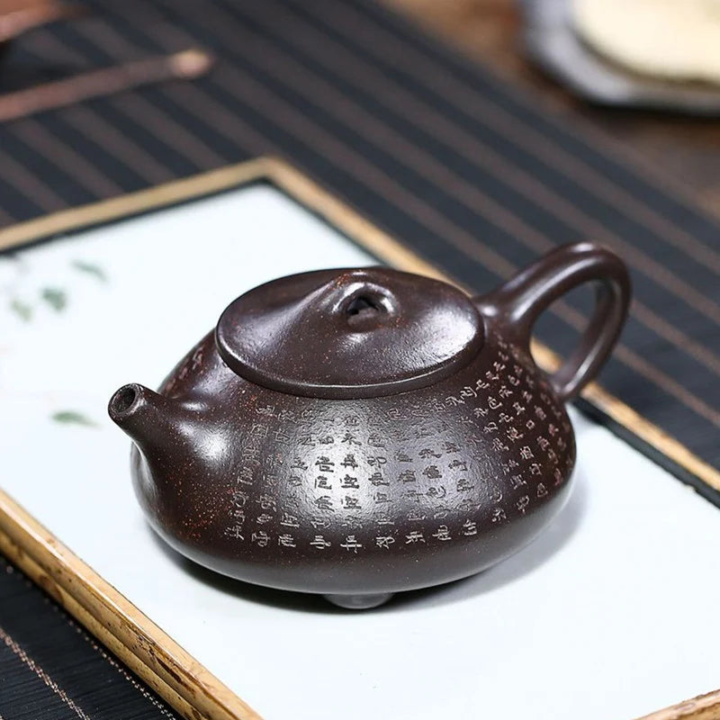 190ml Tradition Yixing Purple Clay Teapots Master Hand-carved Heart Sutra Tea Pot Raw Ore Beauty Kettle Chinese Zisha Tea Set