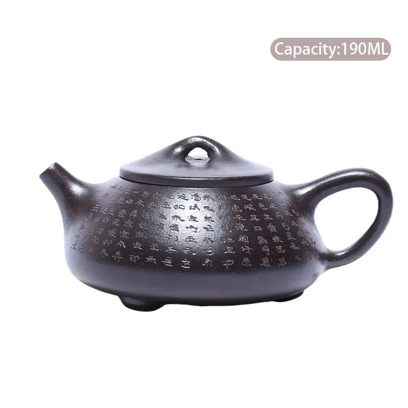 190ml Tradition Yixing Purple Clay Teapots Master Hand-carved Heart Sutra Tea Pot Raw Ore Beauty Kettle Chinese Zisha Tea Set