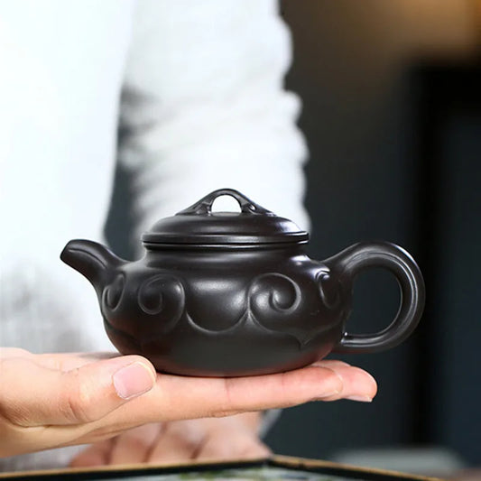 190ml Yixing Purple Clay Teapots Ball Hole Filter Tea Pot Handmade Zisha Kettle Raw Ore Black Mud Tea Set Customized Authentic