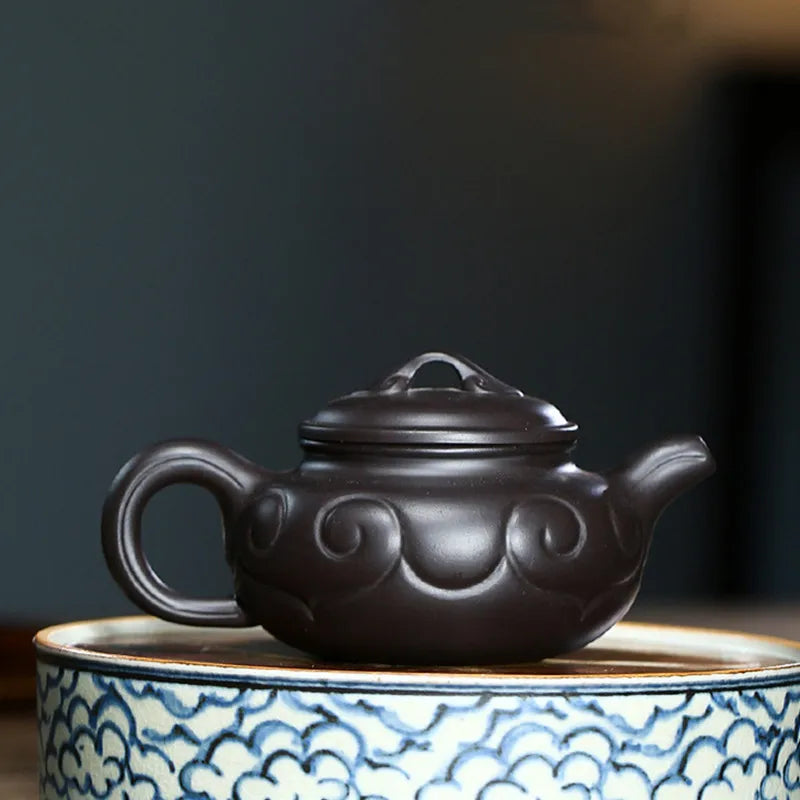 190ml Yixing Purple Clay Teapots Ball Hole Filter Tea Pot Handmade Zisha Kettle Raw Ore Black Mud Tea Set Customized Authentic