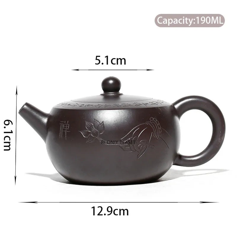 190ml Yixing Purple Clay Teapots Master Hand Carved Lotus Tea Pot Raw Ore Black Mud Beauty Kettle Chinese Handmade Zisha Tea Set