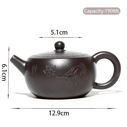 190ml Yixing Purple Clay Teapots Master Hand Carved Lotus Tea Pot Raw Ore Black Mud Beauty Kettle Chinese Handmade Zisha Tea Set