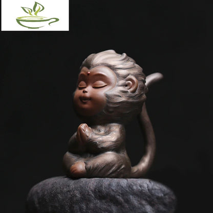 Sun Wukong Gilt Pottery Tea Pet Figurines Tea Ceremony Monkey King Statue Table Decoration Accessories Zen Car Ornament Monks