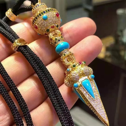 $199 Tibet Nepal Buddhist Buddha phurpa Demon subduing pestle Vajra Turquoise Pendant safety protection Amulet Bring good luck