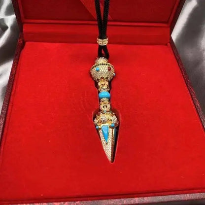 $199 Tibet Nepal Buddhist Buddha phurpa Demon subduing pestle Vajra Turquoise Pendant safety protection Amulet Bring good luck