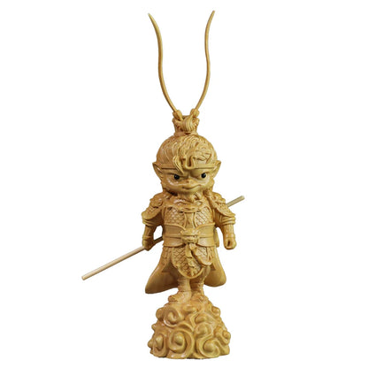 19CM Cartoon Sun Wukong Sculpture Boxwood lucky buddha Statue Cute Monkey King Winning Buddha Home Decor