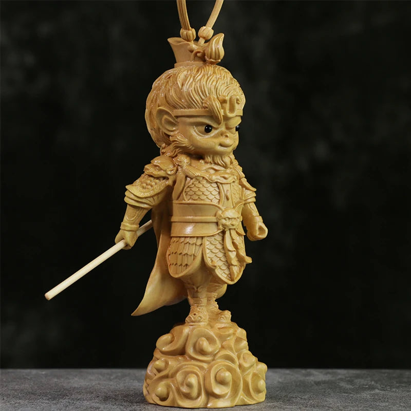 19CM Cartoon Sun Wukong Sculpture Boxwood lucky buddha Statue Cute Monkey King Winning Buddha Home Decor