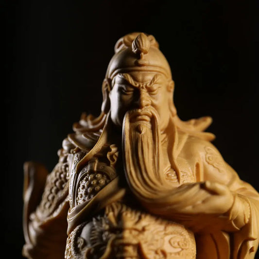19CM Guangong God of Wealth Huang Yang Wood Statue Home Solid Wood Guan Yu Statue Carving Arts and Crafts