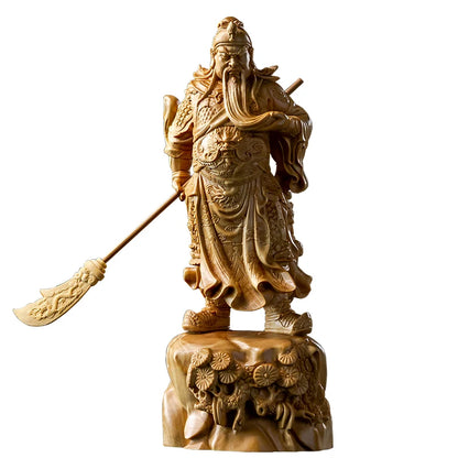 19CM Guangong God of Wealth Huang Yang Wood Statue Home Solid Wood Guan Yu Statue Carving Arts and Crafts