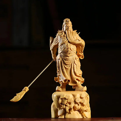 19CM Guangong God of Wealth Huang Yang Wood Statue Home Solid Wood Guan Yu Statue Carving Arts and Crafts