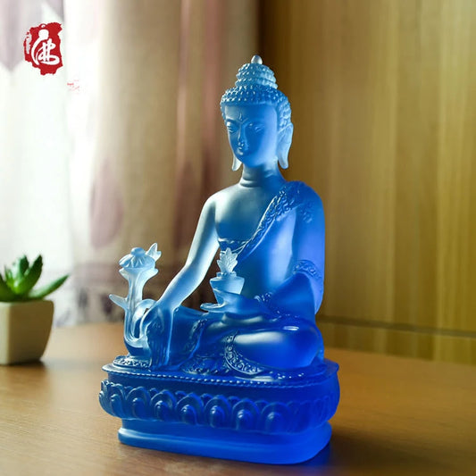19CM TALL - HOME protection Bless family Safety Health GOOD LUCK the Medicine Buddha Pharmacist Buddha crystal statue