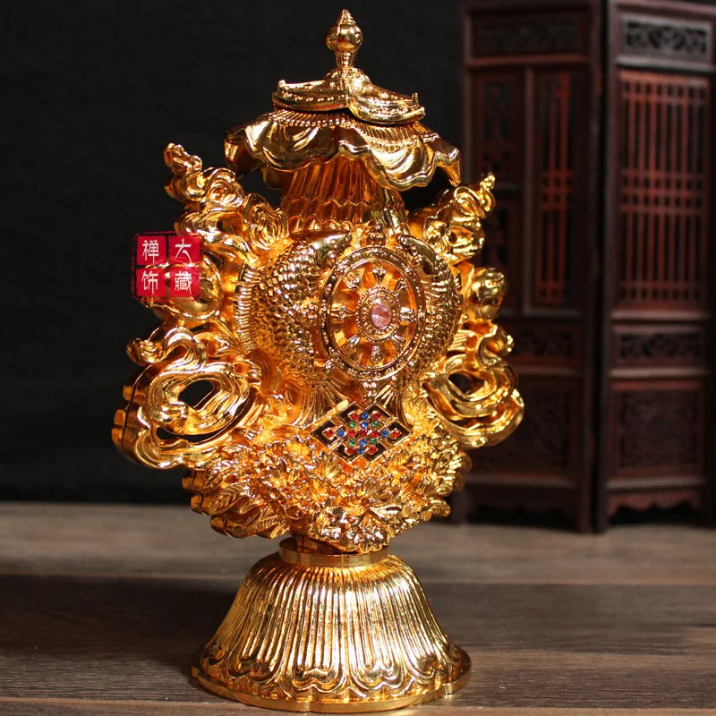 19CM TALL -home efficacious Protection gilding 8 Auspicious Symbols of Buddhism prayer Cakra Practice instruments statue