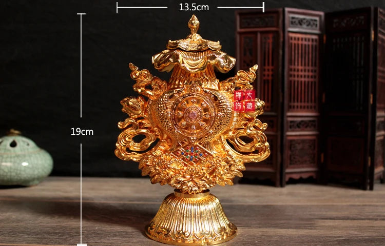 19CM TALL -home efficacious Protection gilding 8 Auspicious Symbols of Buddhism prayer Cakra Practice instruments statue