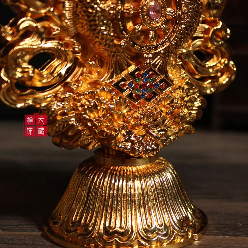 19CM TALL -home efficacious Protection gilding 8 Auspicious Symbols of Buddhism prayer Cakra Practice instruments statue