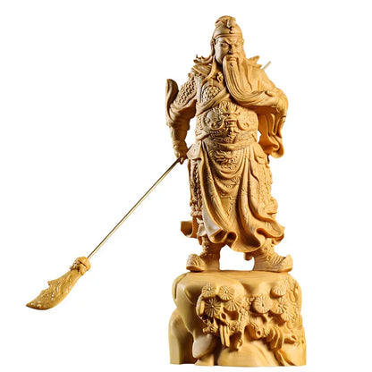 19cm Guan Gong Sculptures Chinese Door God Auspicious Statue Guan Yu Wood Carving Home Wood Decoration Carvings Buddhas Figurine