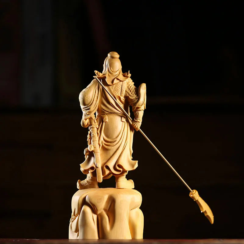 19cm Guan Gong Sculptures Chinese Door God Auspicious Statue Guan Yu Wood Carving Home Wood Decoration Carvings Buddhas Figurine