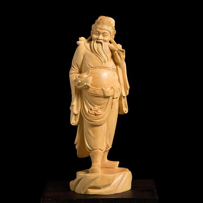 19cm Solid Wood Wen God of Wealth Buddha Statue Shop Lucky Budda CN(Origin) Sculpture Modern Art Buddhist Supplies Art Sculpture