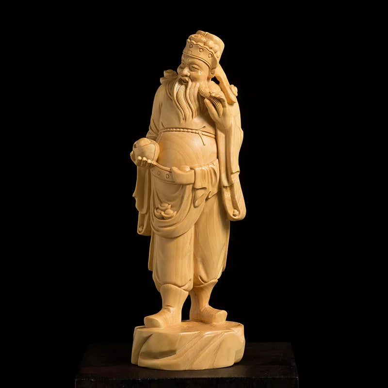 19cm Solid Wood Wen God of Wealth Buddha Statue Shop Lucky Budda CN(Origin) Sculpture Modern Art Buddhist Supplies Art Sculpture