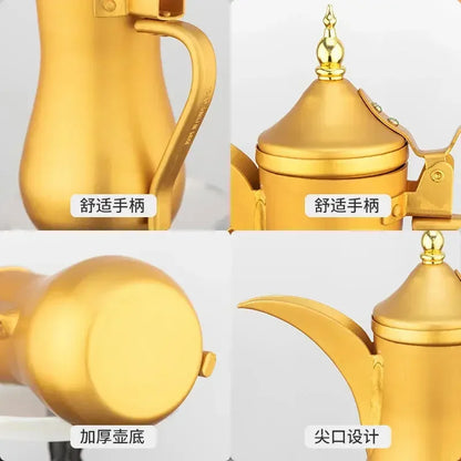 1L/1.4L/1.8L European Style Palace Pot Thickened Yellow Aluminum Teapot Large Capacity Warm Wine Jug Ghee Pot Brew Tea Kettle