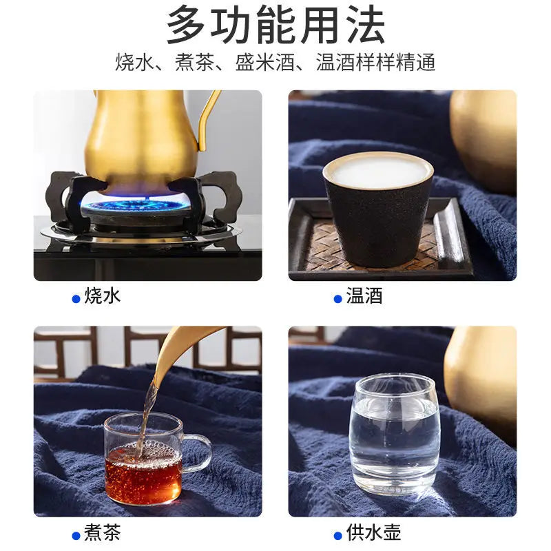 1L/1.4L/1.8L European Style Palace Pot Thickened Yellow Aluminum Teapot Large Capacity Warm Wine Jug Ghee Pot Brew Tea Kettle