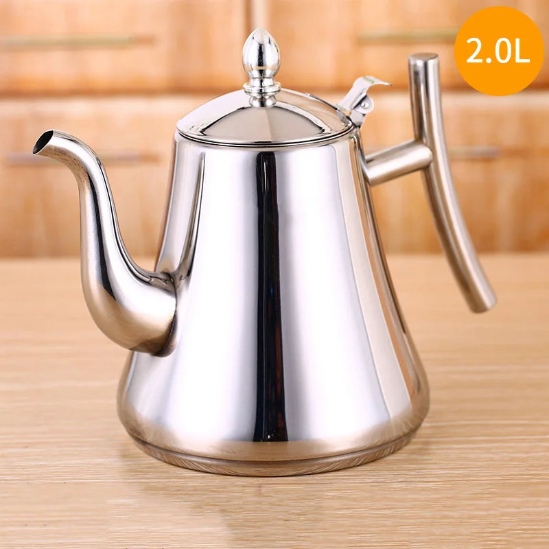 1L/1.5L/2L Stainless Steel Teapot Coffee Pot With Filter Water Kettle Hotel Restaurant Induction Cooker Tea Kettle Water Pot