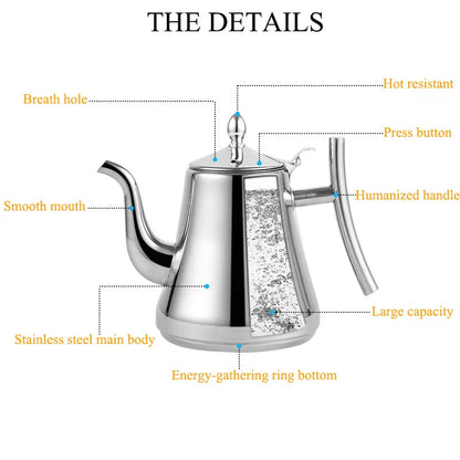 1L/1.5L/2L Stainless Steel Teapot Coffee Pot With Filter Water Kettle Hotel Restaurant Induction Cooker Tea Kettle Water Pot