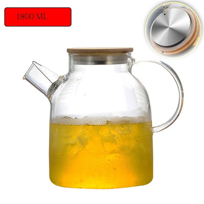 1L/1.5L Big Transparent Borosilicate Glass Teapot Heat-Resistant Large Clear Tea Pot Flower Tea Set Puer Kettle Office Home Tool