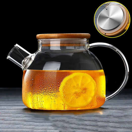 1L/1.5L Big Transparent Borosilicate Glass Teapot Heat-Resistant Large Clear Tea Pot Flower Tea Set Puer Kettle Office Home Tool