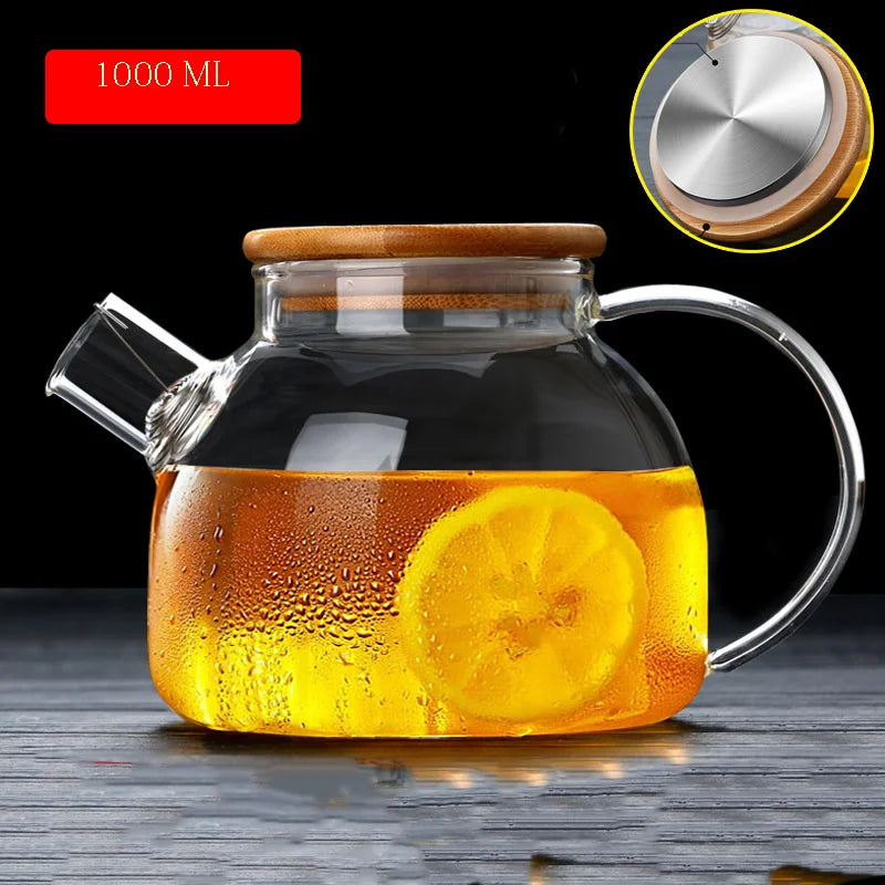 1L/1.5L Big Transparent Borosilicate Glass Teapot Heat-Resistant Large Clear Tea Pot Flower Tea Set Puer Kettle Office Home Tool