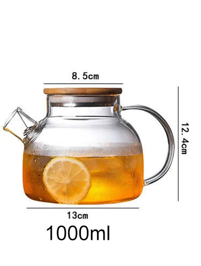 1L/1.5L Big Transparent Borosilicate Glass Teapot Heat-Resistant Large Clear Tea Pot Flower Tea Set Puer Kettle Office Home Tool