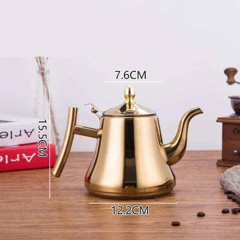1L/2L Stainless Steel Thicker Water Kettle TeaPot With Filter Metal  Gas Stove Induction Cooker Water Kettle Gold Silver