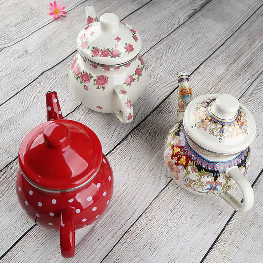 1L Enamel Pot Small Capacity Coffee Pot Milk Tea Pot Brewing Tea Pot Afternoon Tea Small Fresh Ethnic Style Small Teapot New