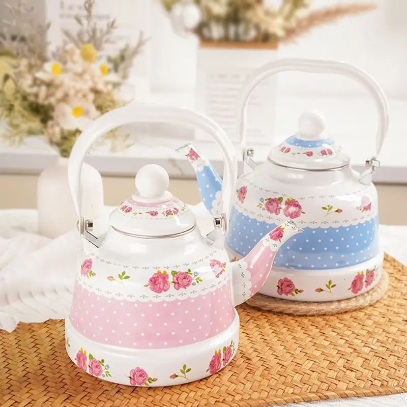 1L Enamel Retro Water Kettle Tea Coffee Pot with Fine Mouth for Electric Stove and Cold Water - Feilong