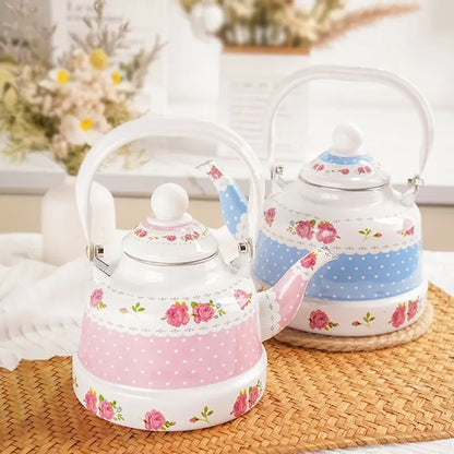 1L Enamel Retro Water Kettle Tea Coffee Pot with Fine Mouth for Electric Stove and Cold Water - Feilong