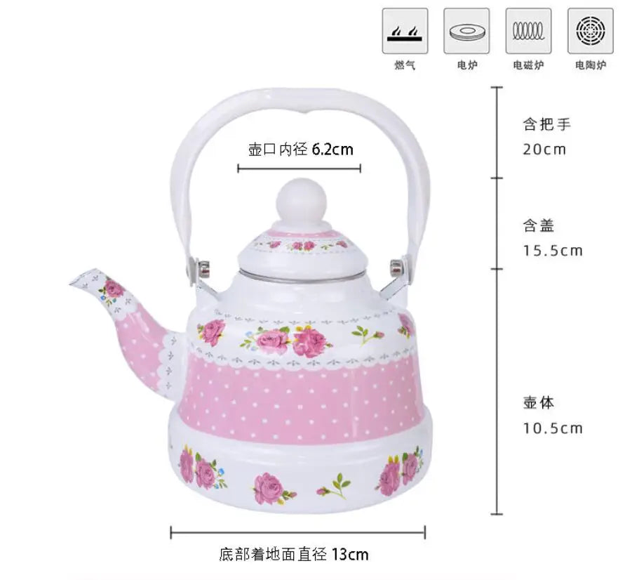 1L Enamel Retro Water Kettle Tea Coffee Pot with Fine Mouth for Electric Stove and Cold Water - Feilong