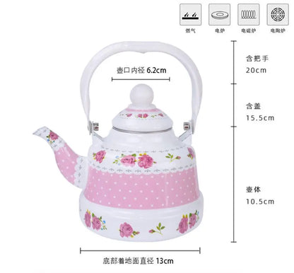 1L Enamel Retro Water Kettle Tea Coffee Pot with Fine Mouth for Electric Stove and Cold Water - Feilong