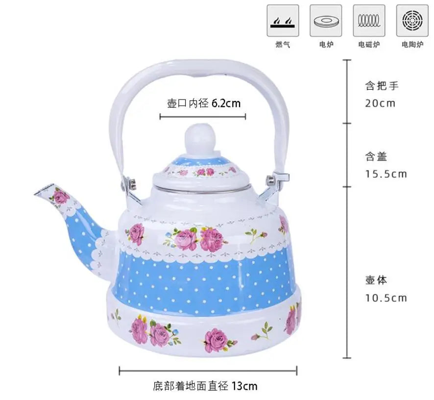 1L Enamel Retro Water Kettle Tea Coffee Pot with Fine Mouth for Electric Stove and Cold Water - Feilong