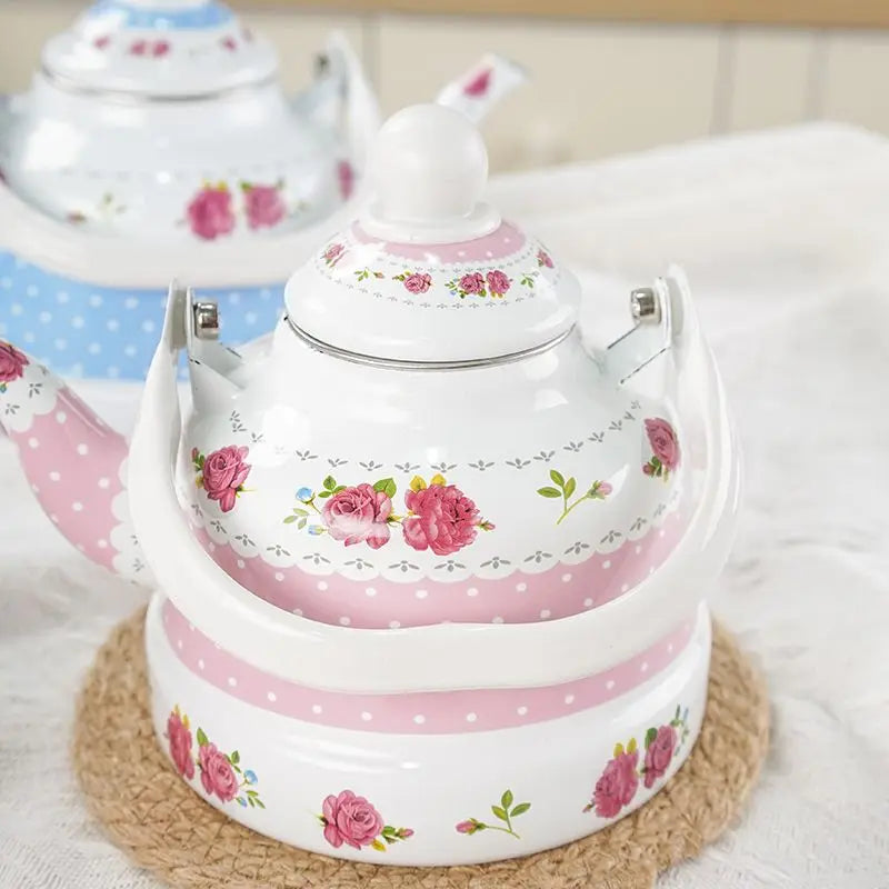 1L Enamel Retro Water Kettle Tea Coffee Pot with Fine Mouth for Electric Stove and Cold Water - Feilong