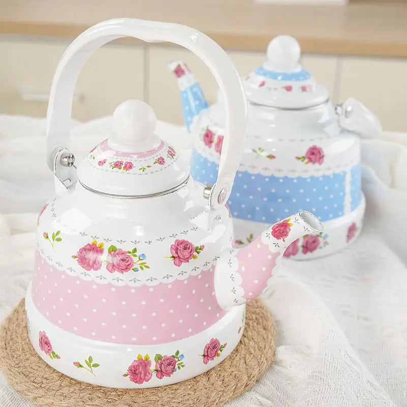 1L Enamel Retro Water Kettle Tea Coffee Pot with Fine Mouth for Electric Stove and Cold Water - Feilong