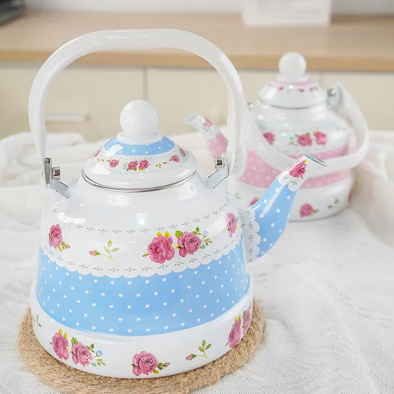 1L Enamel Retro Water Kettle Tea Coffee Pot with Fine Mouth for Electric Stove and Cold Water - Feilong