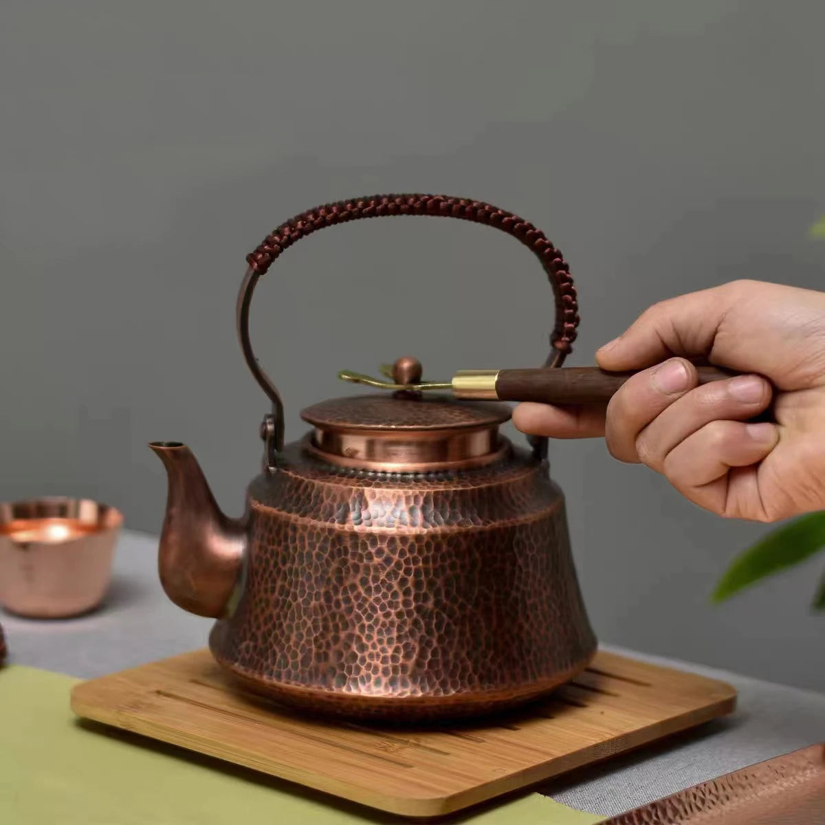 1L Pure Copper Hammer Pattern Teapot Handmade Kettle Boiler Antique Tableware Teaware