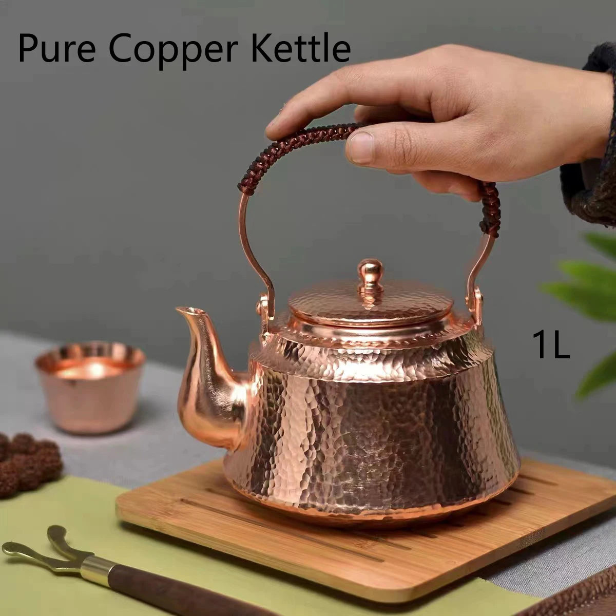 1L Pure Copper Hammer Pattern Teapot Handmade Kettle Boiler Antique Tableware Teaware