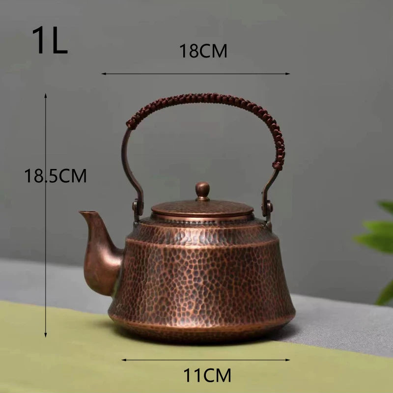 1L Pure Copper Hammer Pattern Teapot Handmade Kettle Boiler Antique Tableware Teaware