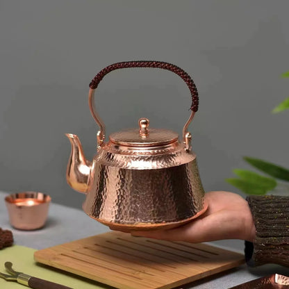 1L Pure Copper Hammer Pattern Teapot Handmade Kettle Boiler Antique Tableware Teaware
