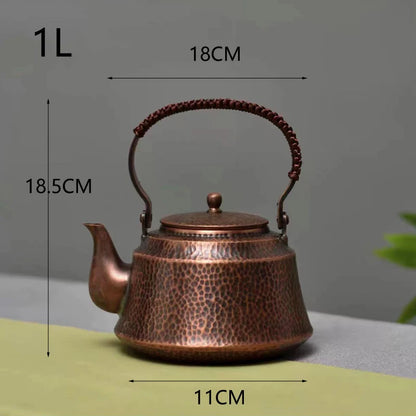 1L Pure Copper Hammer Pattern Teapot Handmade Kettle Boiler Antique Tableware Teaware