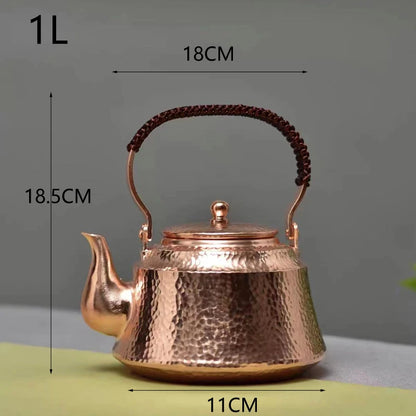 1L Pure Copper Hammer Pattern Teapot Handmade Kettle Boiler Antique Tableware Teaware